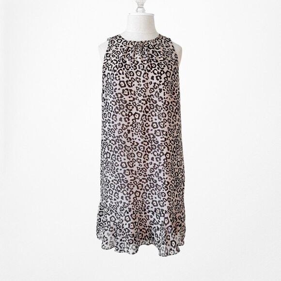 Vintage Y2K Loft Leopard Animal Print Sleeveless Ruffled Knee Length Dress S/M - Picture 5 of 8